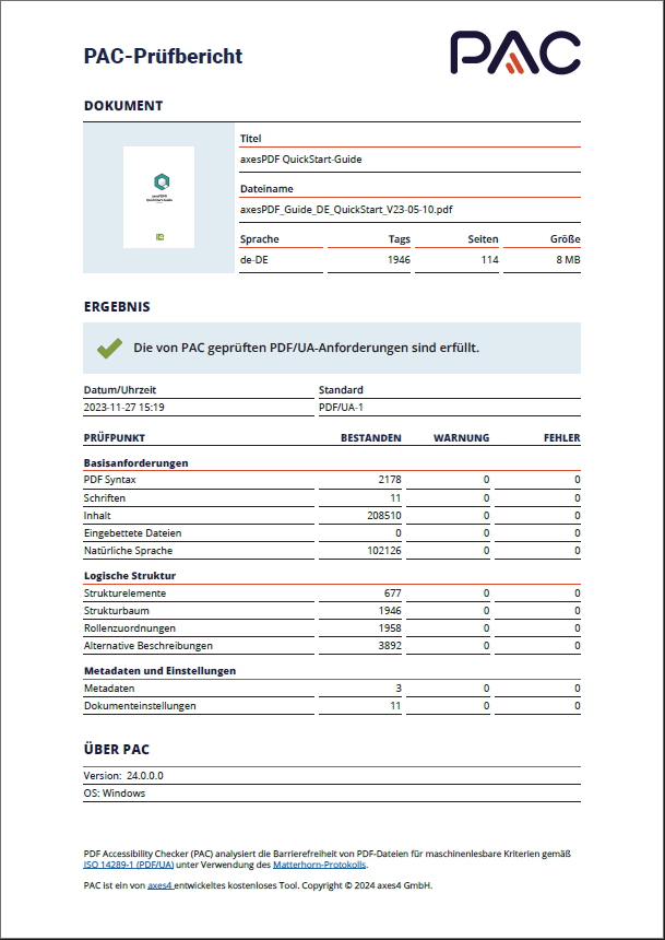 Beispiel eines PAC-Prüfberichts