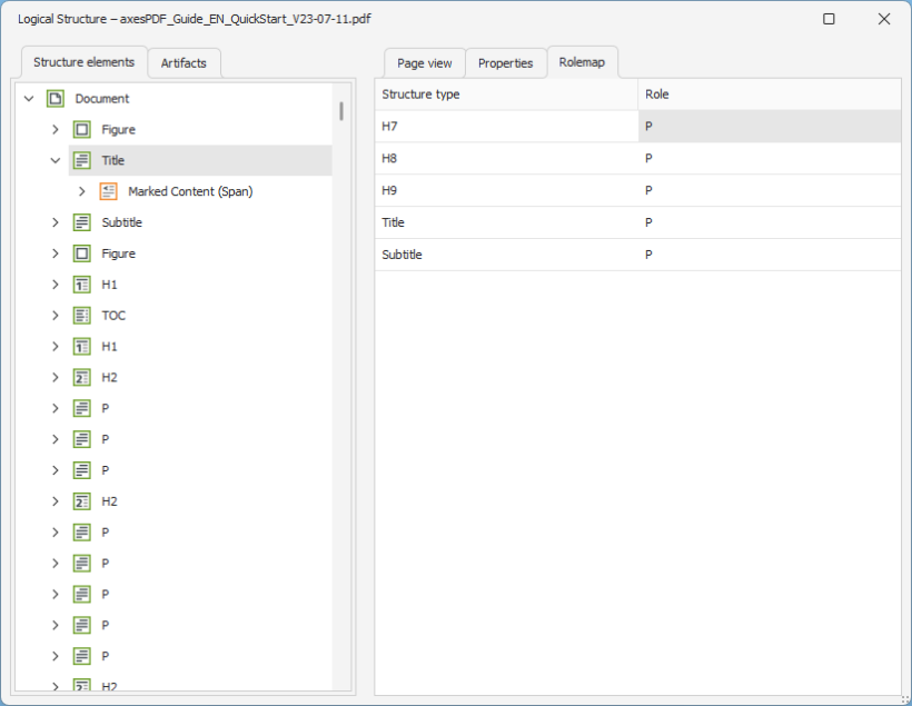 Screenshot of the "Rolemap" view in the "Logical structure" window